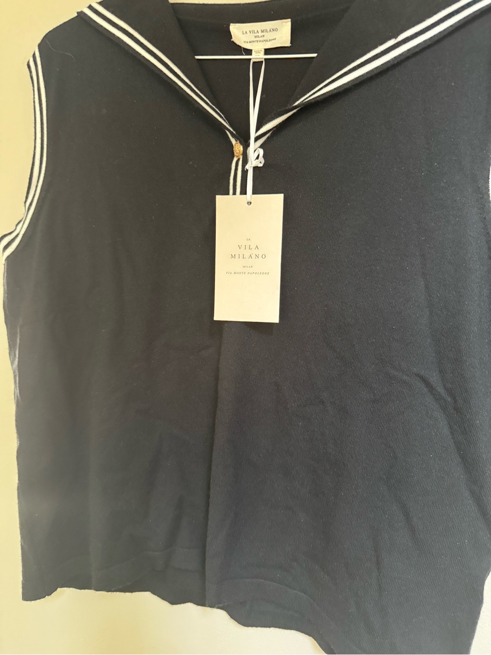 Black Sleeveless Sailor Top with Stripe Trim